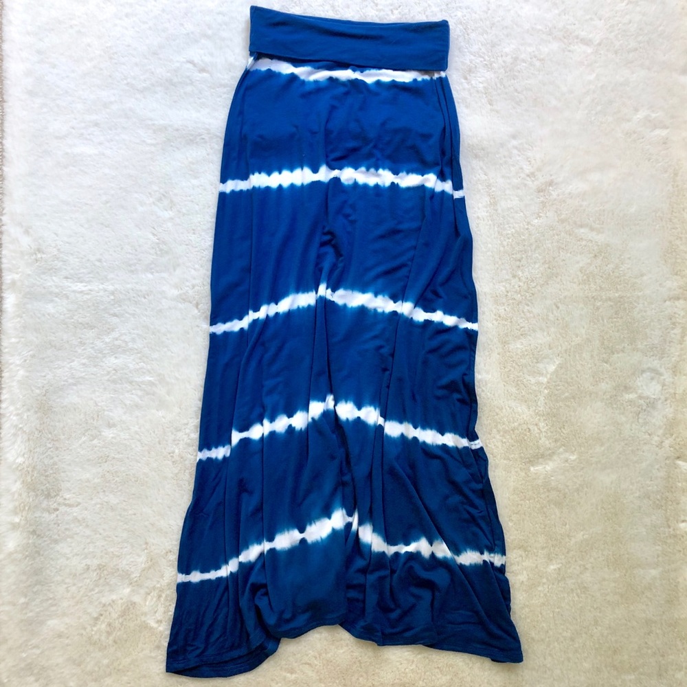 Blue & White Tie-Dye Maxi Skirt